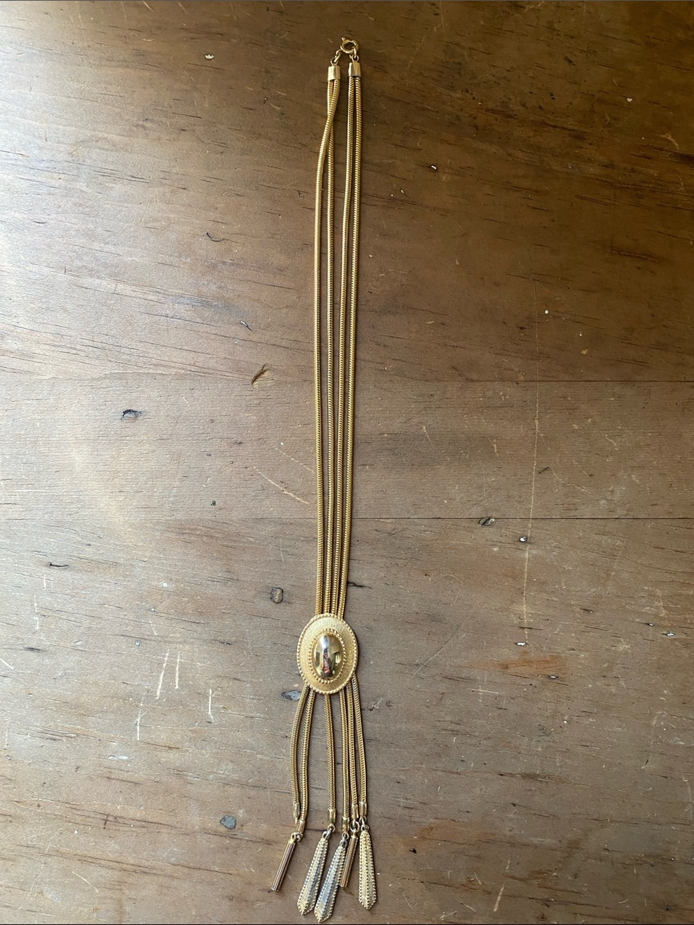 Western Vintage Mid Century Gold Tone Bolo Tie